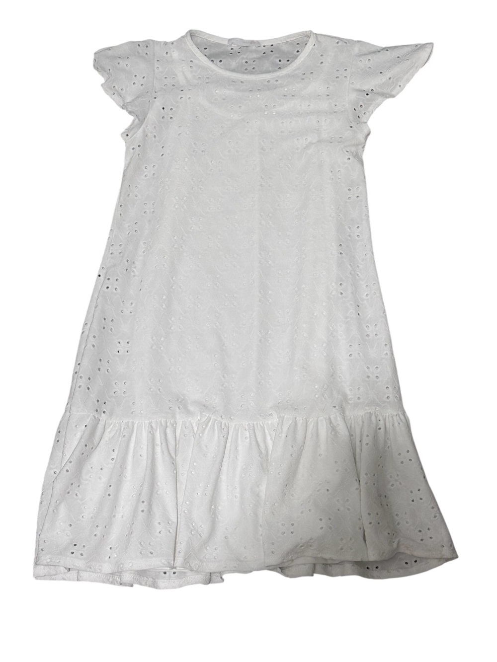 Mady & Nell White Eyelet Ruffle Hem Dress. Woman’s xs.